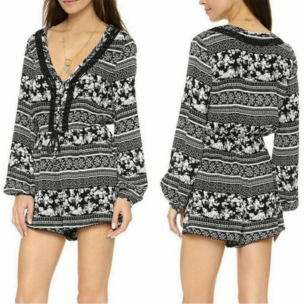 House of Harlow 1960 Ainsley Long Sleeve Boho Floral Print Romper XS